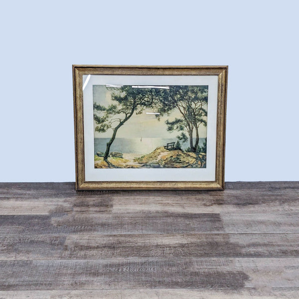 Alt text 1: "Meeresstille" Impressionist print by Wilhelm Hempfing, framed with mat, depicting tranquil sea landscape, by Reperch.