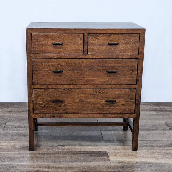 Alt text 1: The Berkeley Dresser with a Japanese-inspired design, featuring solid wood construction, natural steel pulls on closed drawers, by Room & Board.