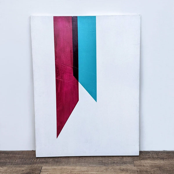 Two-tone modern art by Reperch, with sharp burgundy and teal geometric shapes on a white canvas.