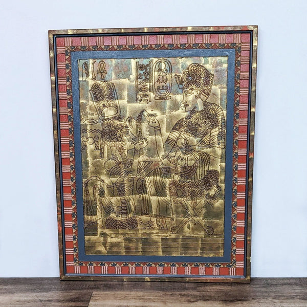 Alt text 1: Mixed media artwork featuring raised Egyptian figures with a decorative border, signed by Randy Harvey, framed, from Reperch brand.