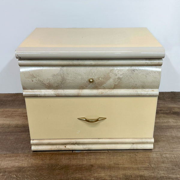 Image 1 alt text: Vintage Reperch end table with a single beige drawer featuring a gold-toned handle, set against a neutral background.