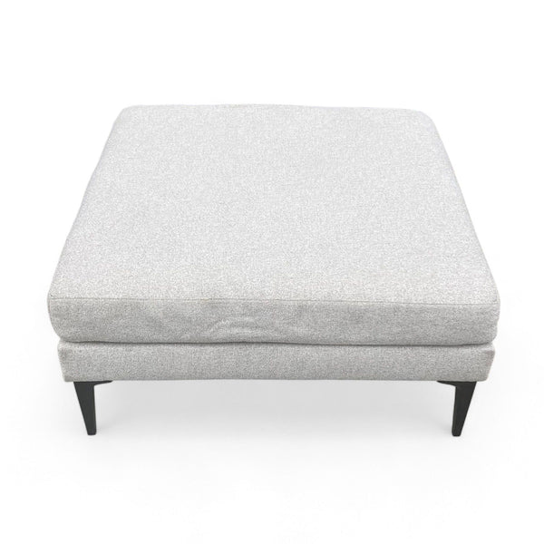 Alt text 1: West Elm Andes Modern Ottoman, silver grey chenille fabric, 34-inch square on dark pewter metal legs, in Stools, Ottomans & Benches category.