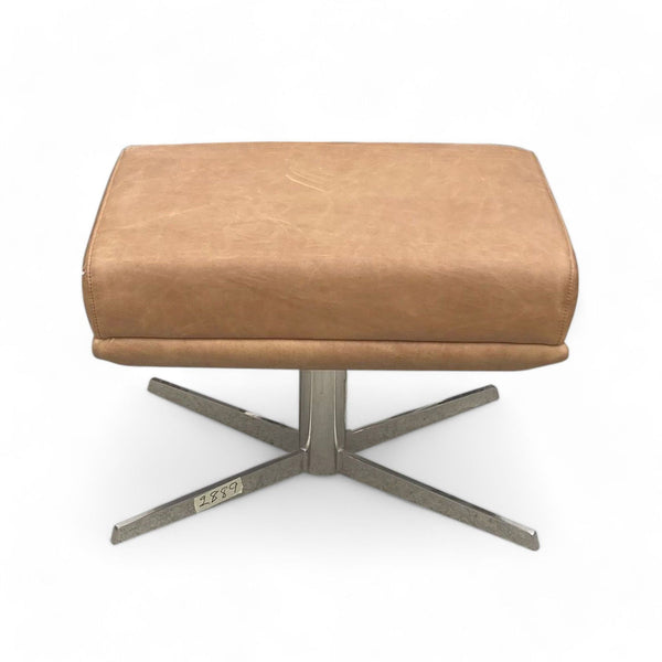 West Elm Austin Ottoman with saddle-colored padded top and chrome X-base, from Stools, Ottomans & Benches category.