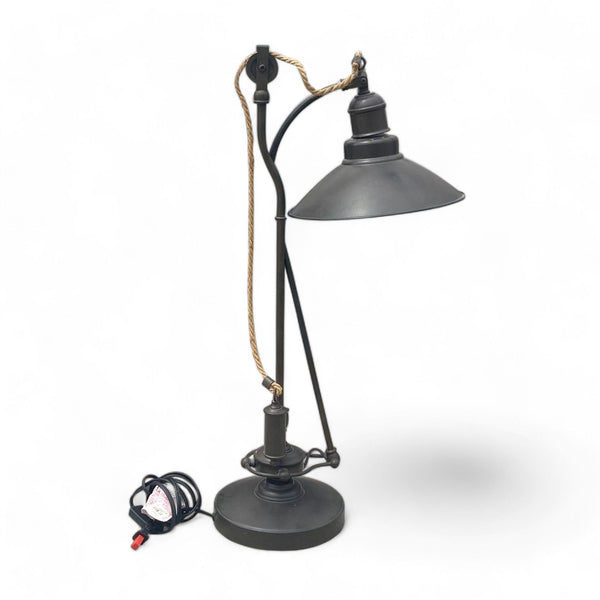 Reperch brand industrial-style desk lamp with black finish and braided cord, angled shade, and base.