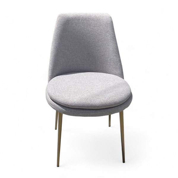 West Elm dining chair with gray upholstery and angled metal legs on a white background.