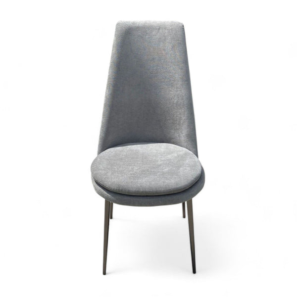 1. West Elm high back Finley dining chair with a tapered back and toothpick legs, in a gray fabric, showcasing an Italian mid-century design.