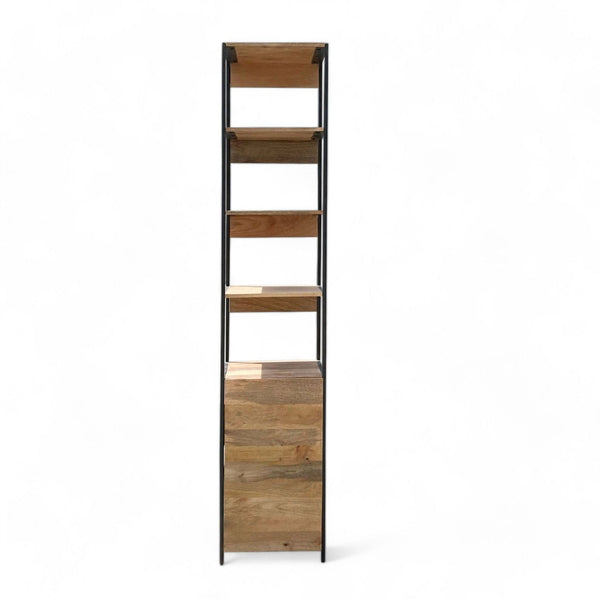 1. Williams Sonoma brand ladder-style bookshelf with multiple wooden shelves against a white background.