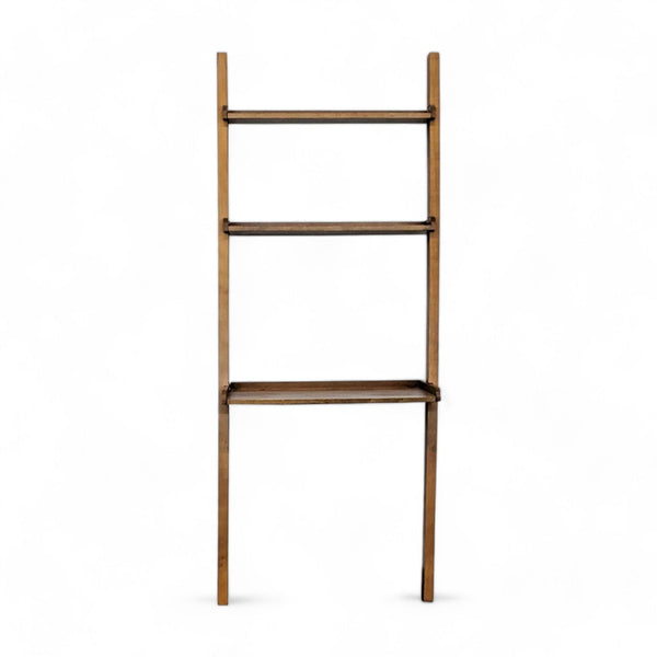 Alt text 1: Minimalistic EQ3 ladder desk with two pine wood shelves against a white background.