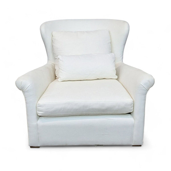 Elegant white Reperch lounge chair with cushion and lumbar pillow, isolated on white background.