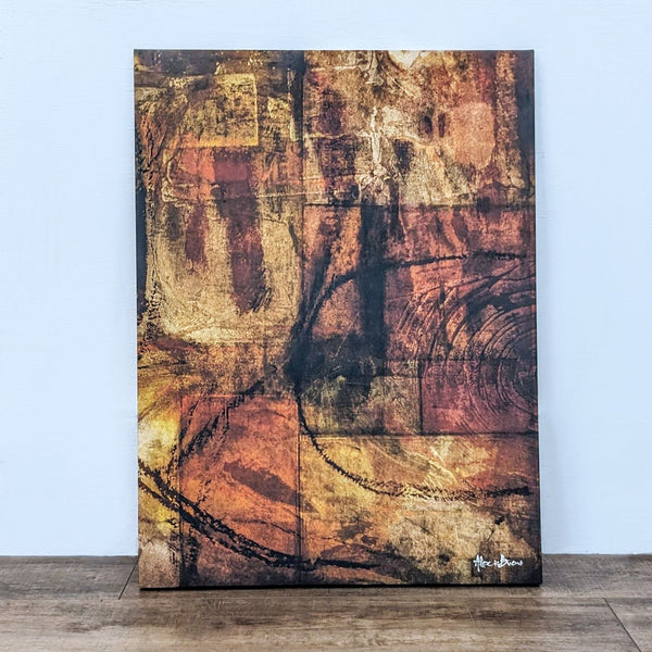 Abstract giclee on canvas with earthy tones and textured patterns, signed by the artist Reperch.