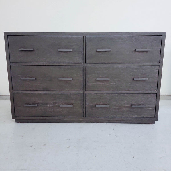 Charcoal-finished Forrest Wide Dresser with six drawers and metal pulls by Restoration Hardware Teen, front view.