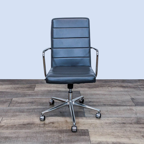 Modway Finesse Mid Back Office Chair, ribbed vinyl cushion, chrome armrests, polished aluminum base, and dual-wheel casters.