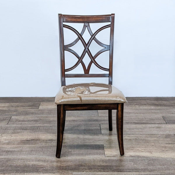 Reperch contemporary dining chair with lattice back and cushioned seat, front view.