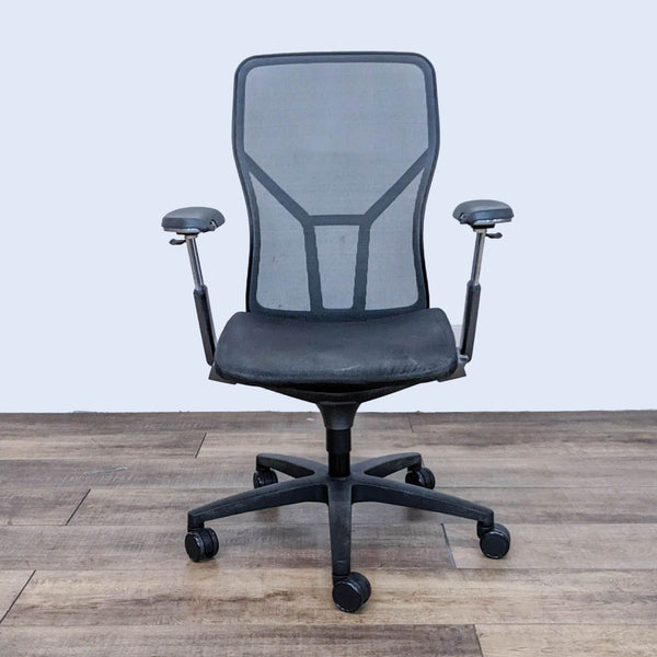 AllSteel Acuity ergonomic office chair with mesh backrest and adjustable armrests, on casters.