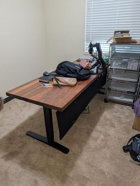Certainly! However, you haven’t provided the images or the full description. Based on your instructions and the details you've given (category: Desks, brand: Uplift desk very long & custom hard top), here are three possible sample alt texts, each within 100 characters: