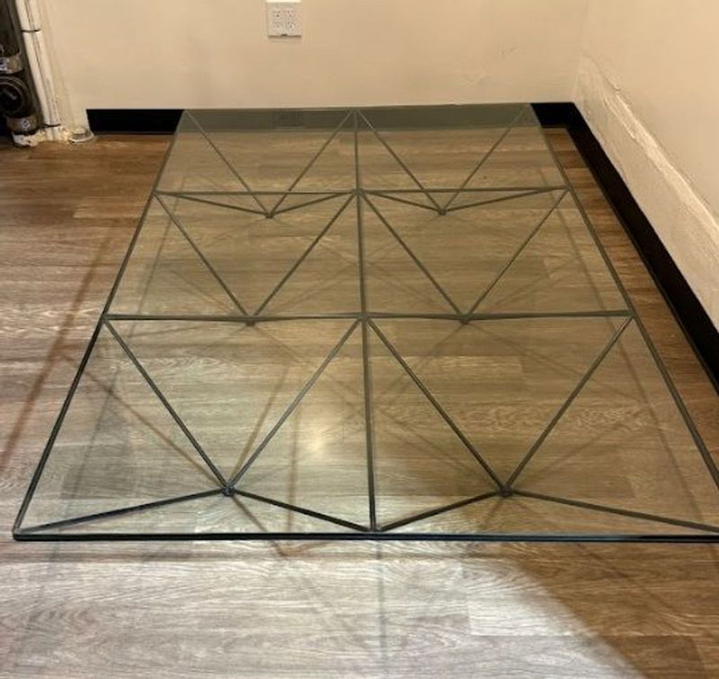 1. Modern Original Paolo Piva 6Square glass coffee table shown, priced at $7000, in a minimalist setting.  