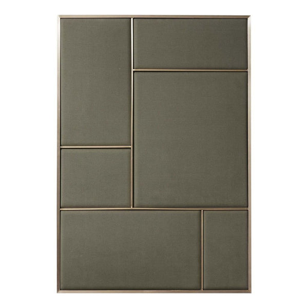 Rectangular oyster grey pin board with a brass grid, inspired by Art Nouveau, from Please Wait To Be Seated.  