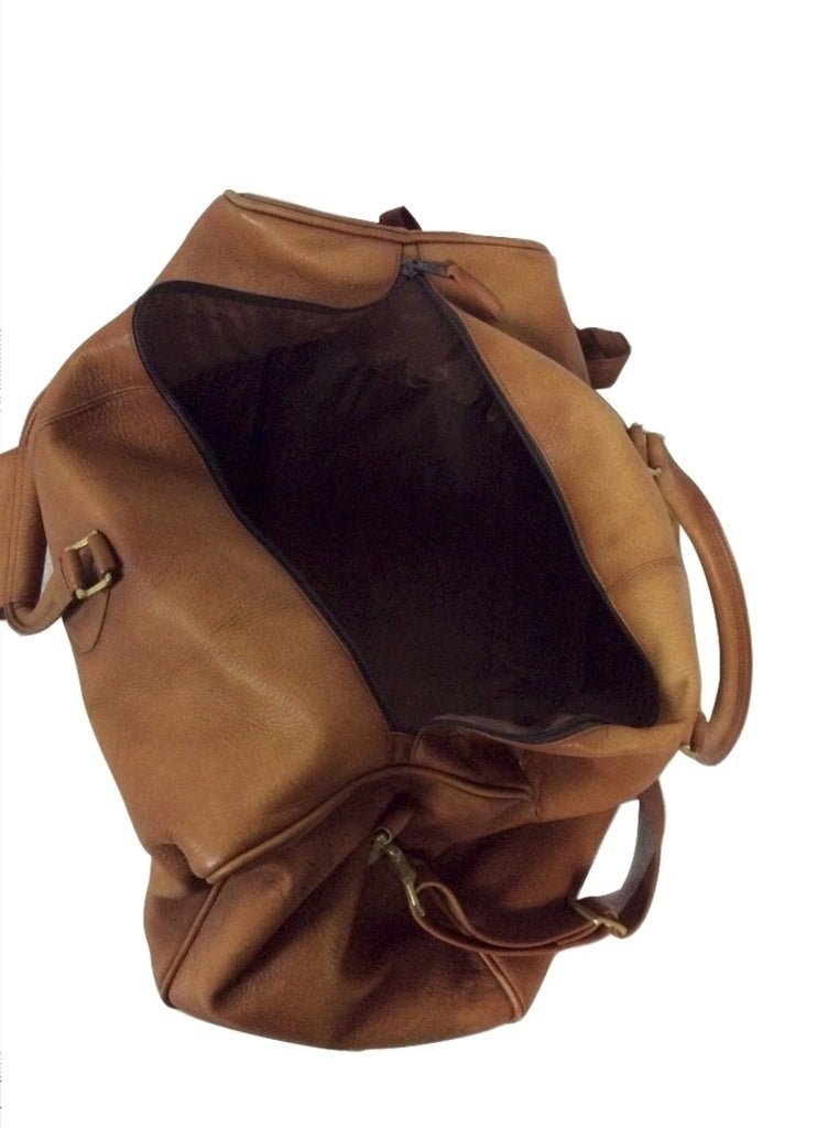 1. Open view of a large brown Reperch luggage bag, showing its spacious interior and sturdy handles.