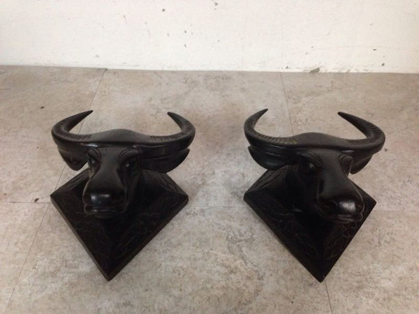 1. Pair of Reperch brand water buffalo head wall hangings on square backplates, category Other.