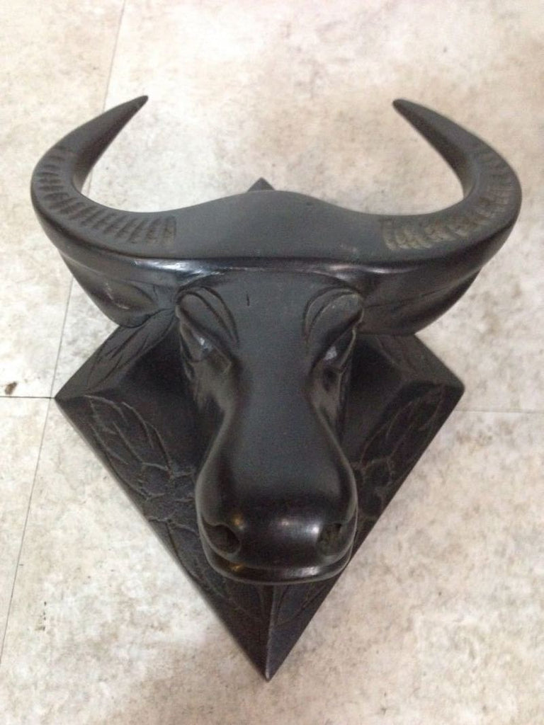 3. Front view of a single Reperch water buffalo wall hanging showing detailed horns and face.