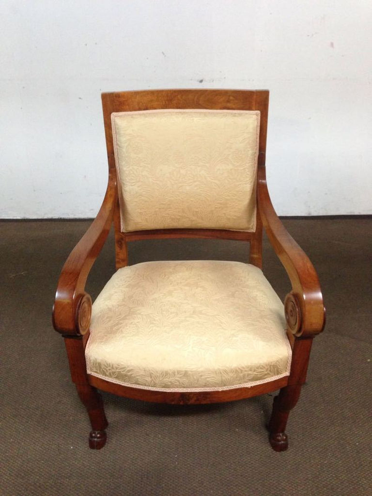 Vintage Carved Maple Upholstered Armchair