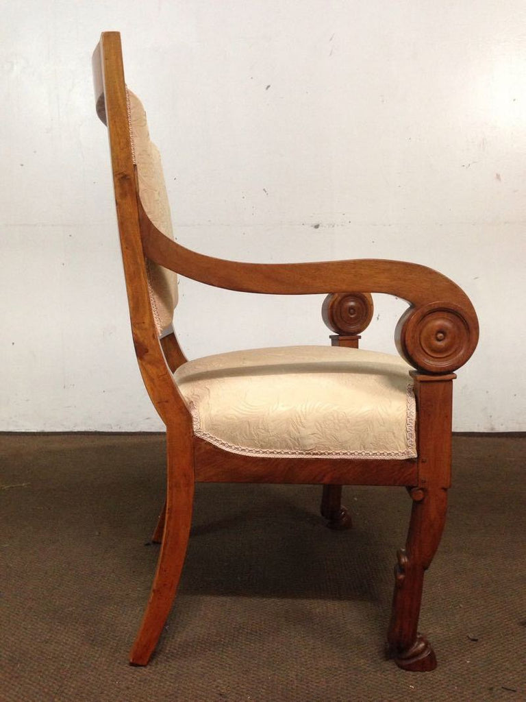 Vintage Carved Maple Upholstered Armchair