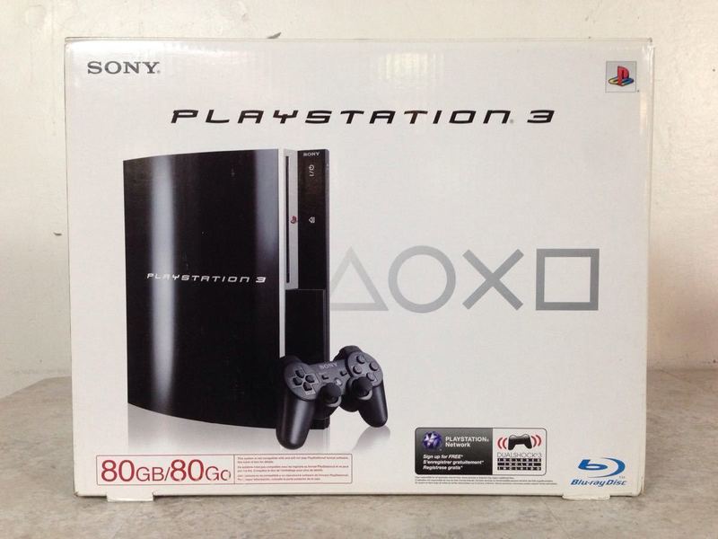 1. Box of Sony PlayStation 3 CECHA01 console, 80GB, with controller pictured, power cord not included.