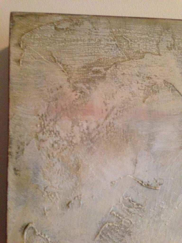 3. Detail of the upper corner shows raised, textured paint on the Reperch contemporary oil painting.