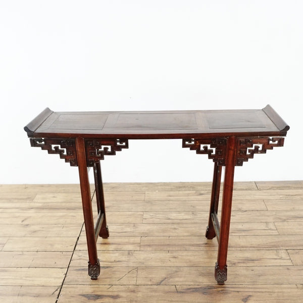 1. Reperch rosewood side table with intricate carved details, shown from an angled front view on wood floor.