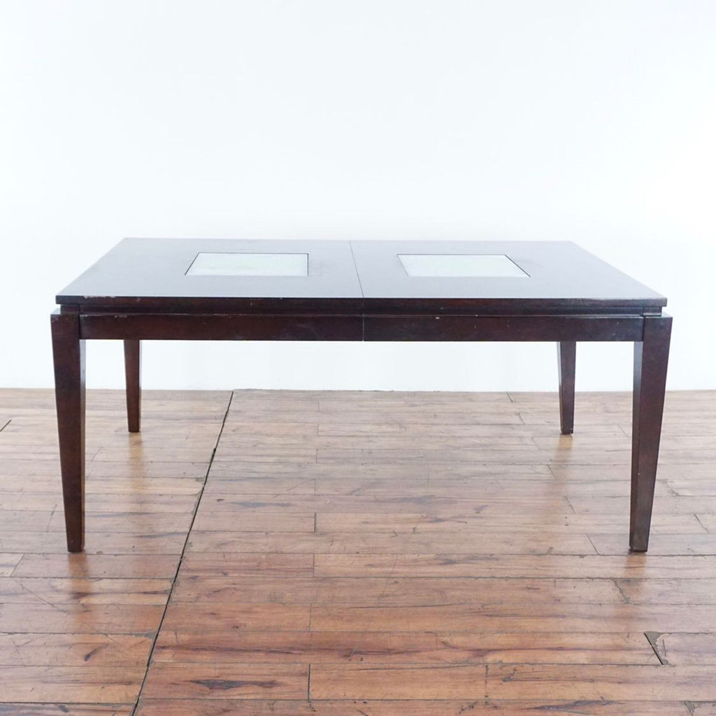 2. Rectangular Reperch dining table with crackle glass inserts, shown expanded, no chairs included.