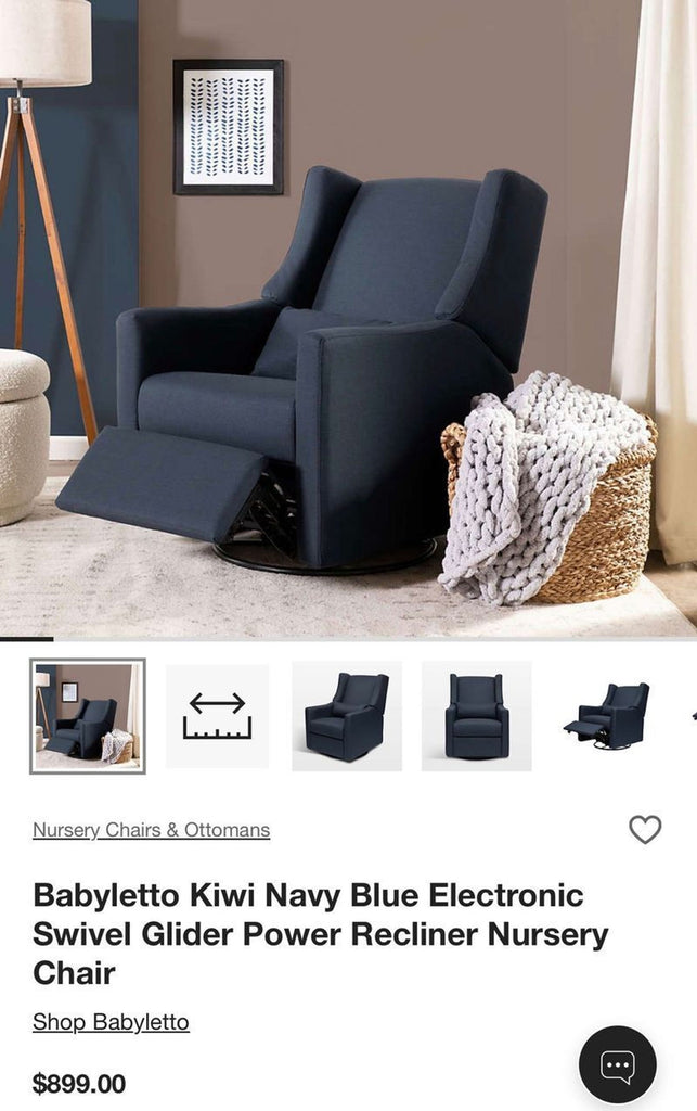 Light grey Babyletto Kiwi glider chair in a lounge, slightly used, from 2021, in very good condition.