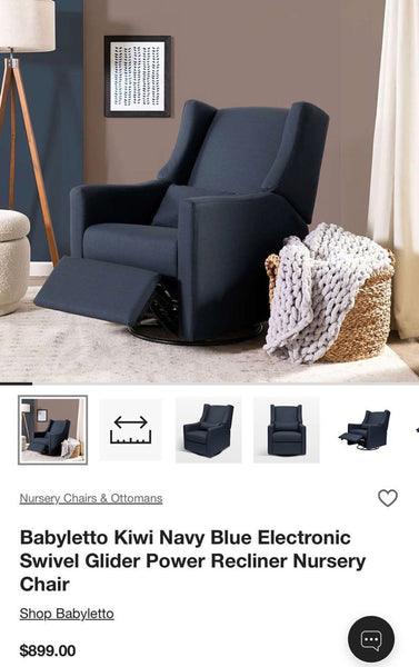Light grey Babyletto Kiwi glider chair in a lounge, slightly used, from 2021, in very good condition.