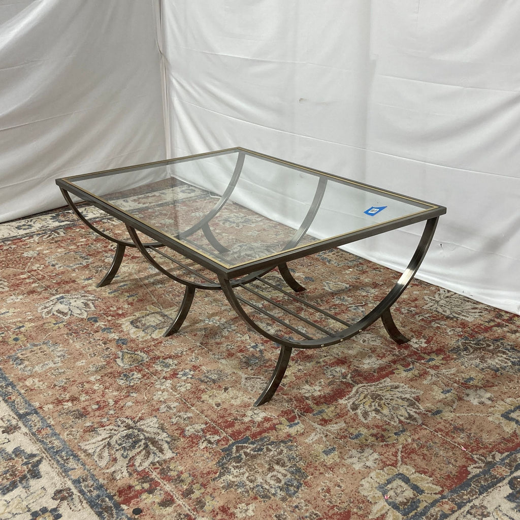 a mid century french brass and glass coffee table