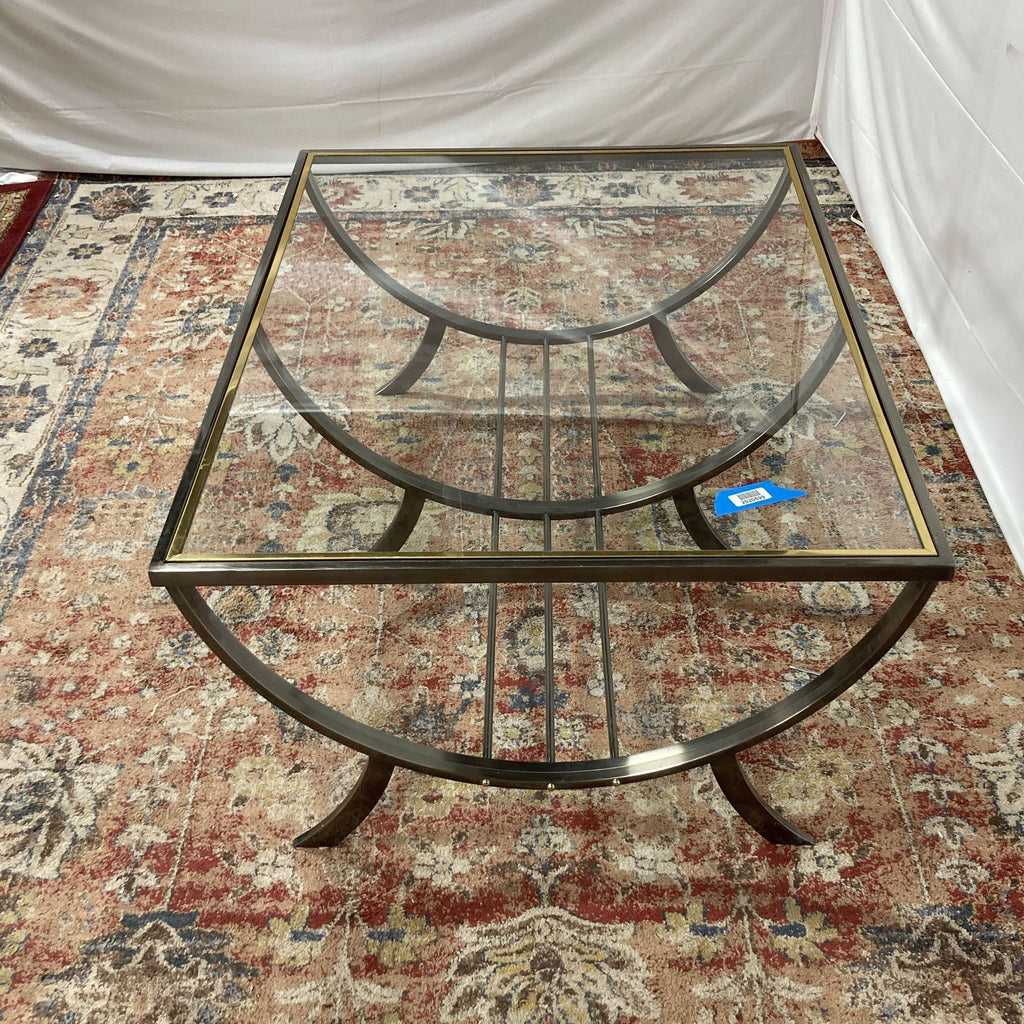 Design Institute of America Glass and Metal Barrel Shaped Coffee Table