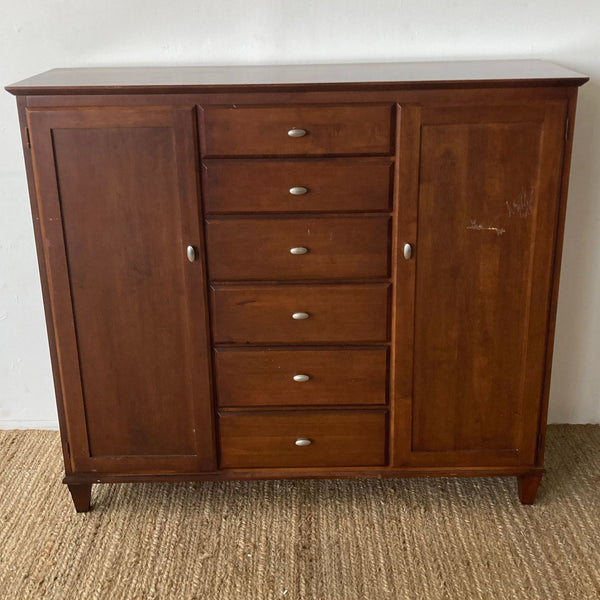 Ethan Allen dresser with five central drawers and two side cabinets.