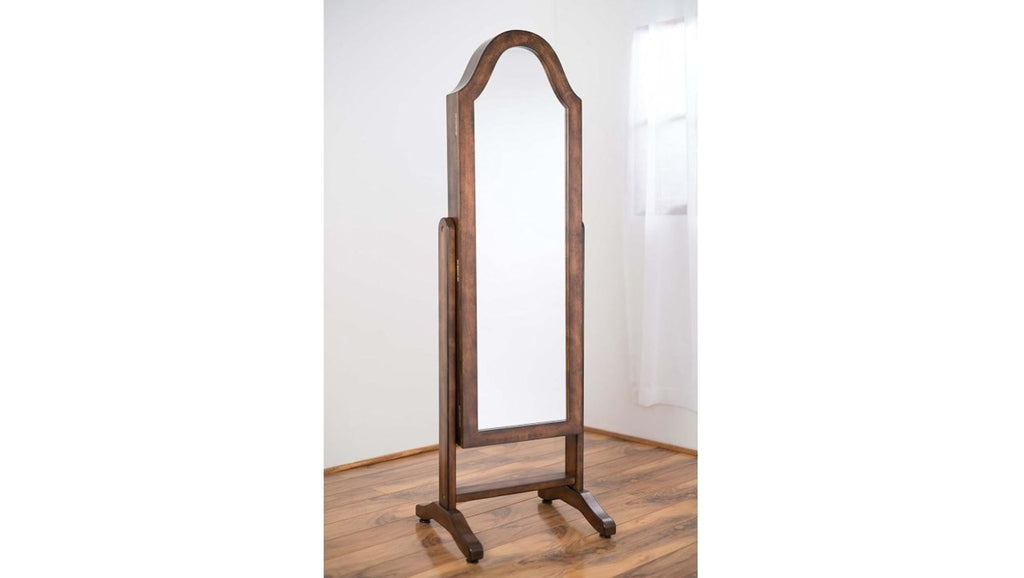 Hives & Honey full-length walnut mirror with arched top and freestanding design. 