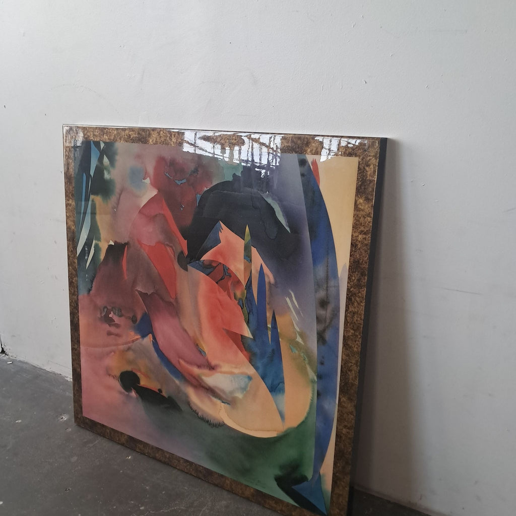 2. Side view of a large framed abstract Reperch artwork with vivid colors and organic shapes, categorized as Drawings & Paintings.