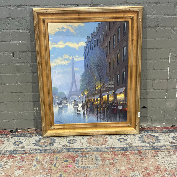 1. Framed painting by Reperch depicts a vibrant Paris street scene near the Eiffel Tower under a blue sky.