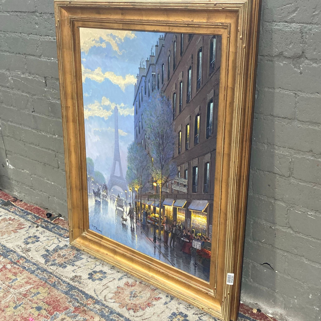 3. Reperch framed drawing features a bustling Parisian avenue at dusk with the Eiffel Tower central in the view.