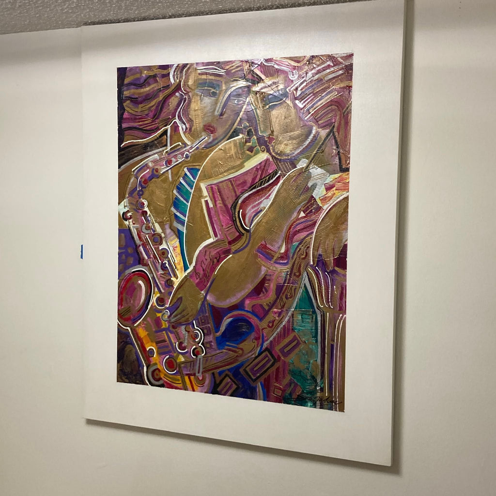 Abstract Musician Signed Acrylic Paintong by Vadik Suljakov