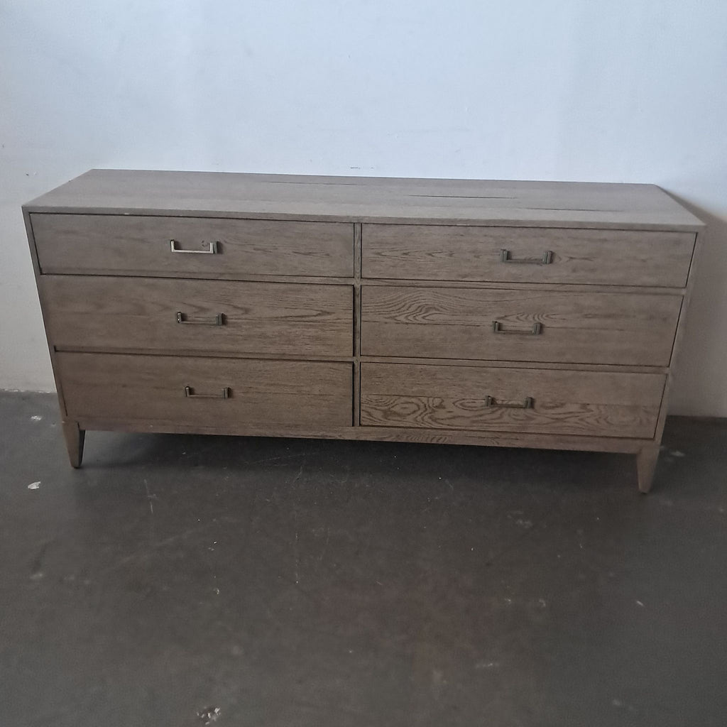 Restoration Hardware Cayden Campaign 6-Drawer Dresser in Waxed Gray Oak and Pewter