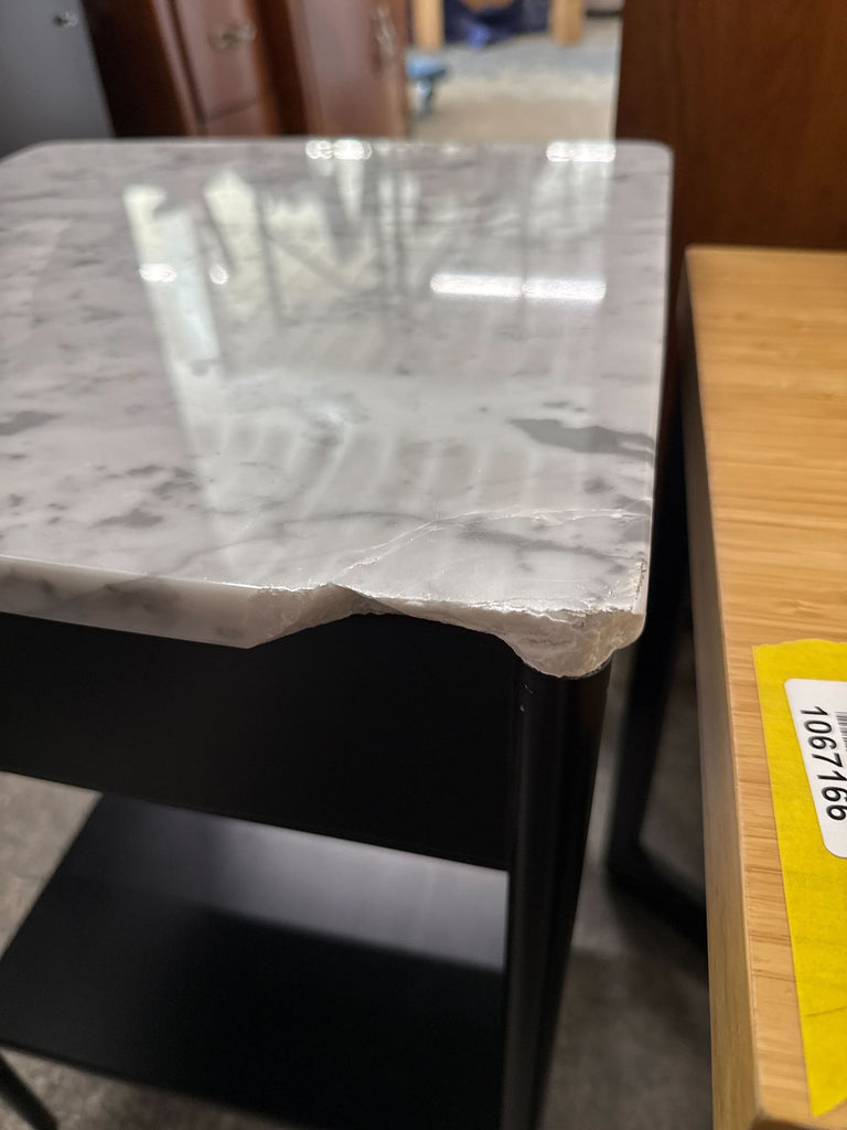Console table from West Elm/Williams Sonoma; back of marble surface is damaged as shown in the image.  