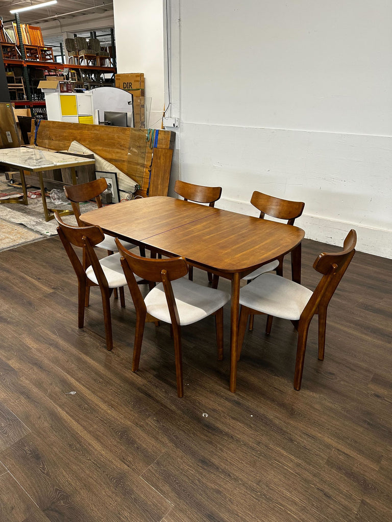 Mid-century modern dining table with 6 chairs.