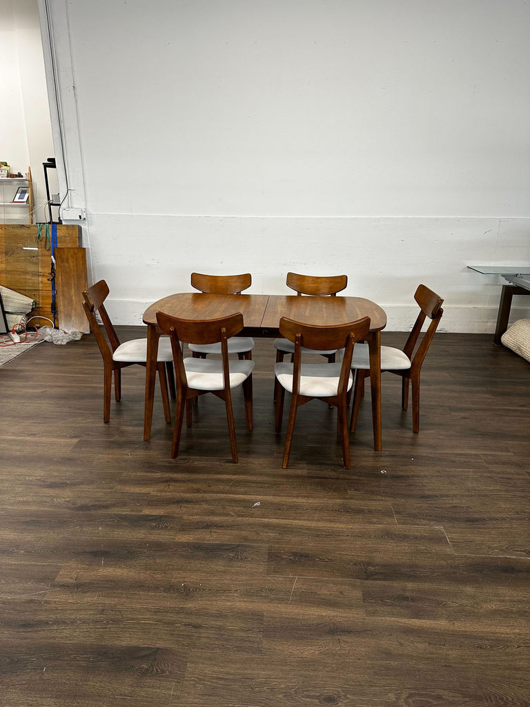 Mid-century modern dining table with 6 chairs.