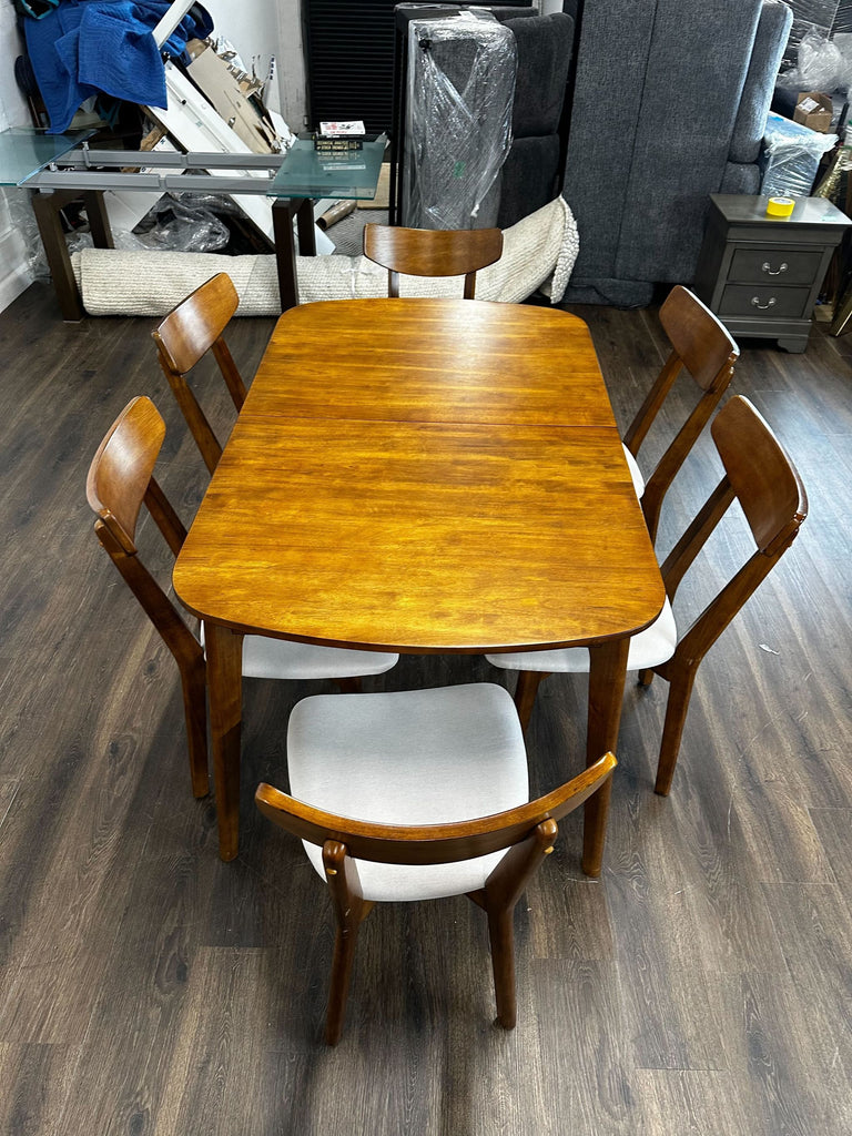 Mid-century modern dining table with 6 chairs.