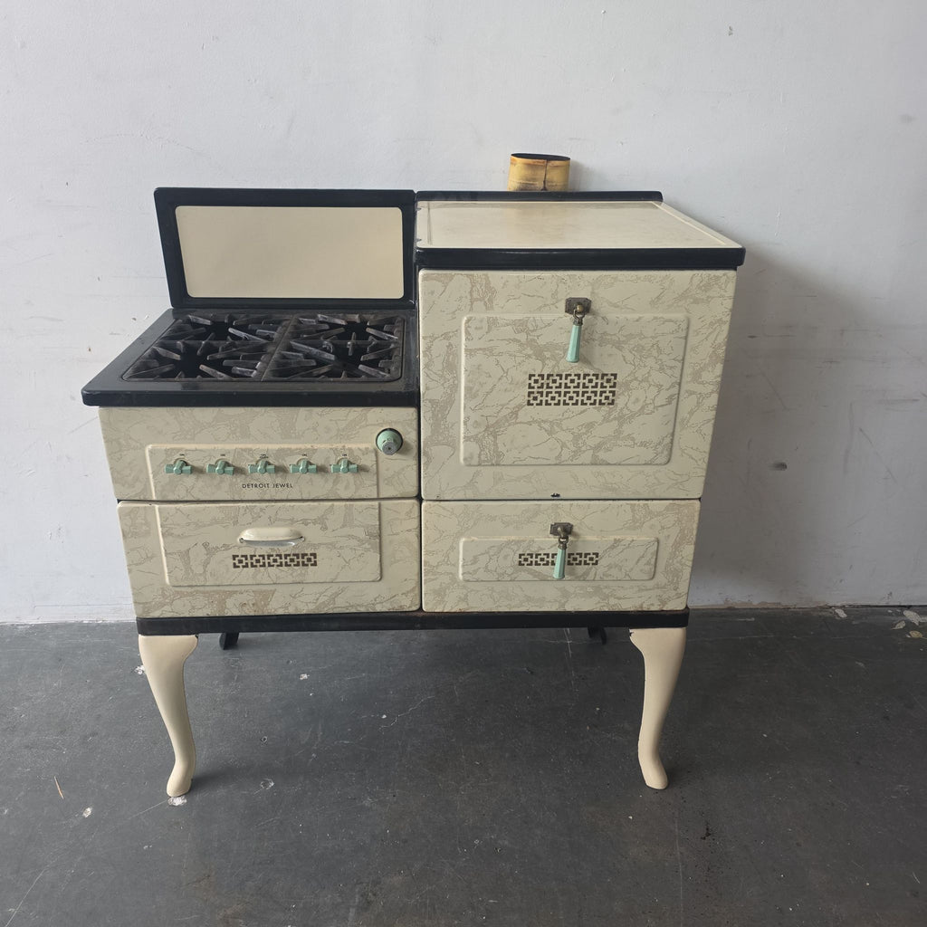 Vintage 1930s Detroit Jewel Gas Stove and Oven Combo, Cream and Black, Retro Kitchen Appliance