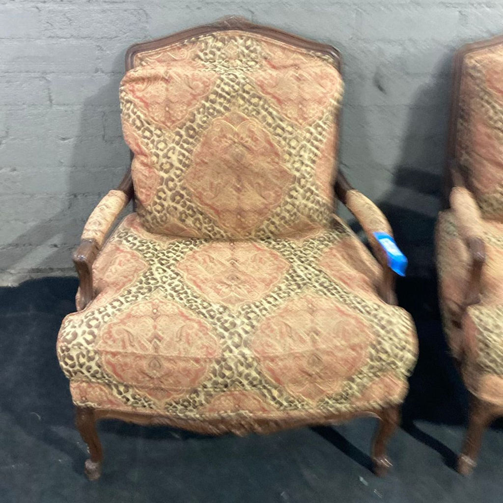 Sherrill Furniture armchairs with detailed patterned fabric, sturdy wood frames, and plush cushions for comfort.