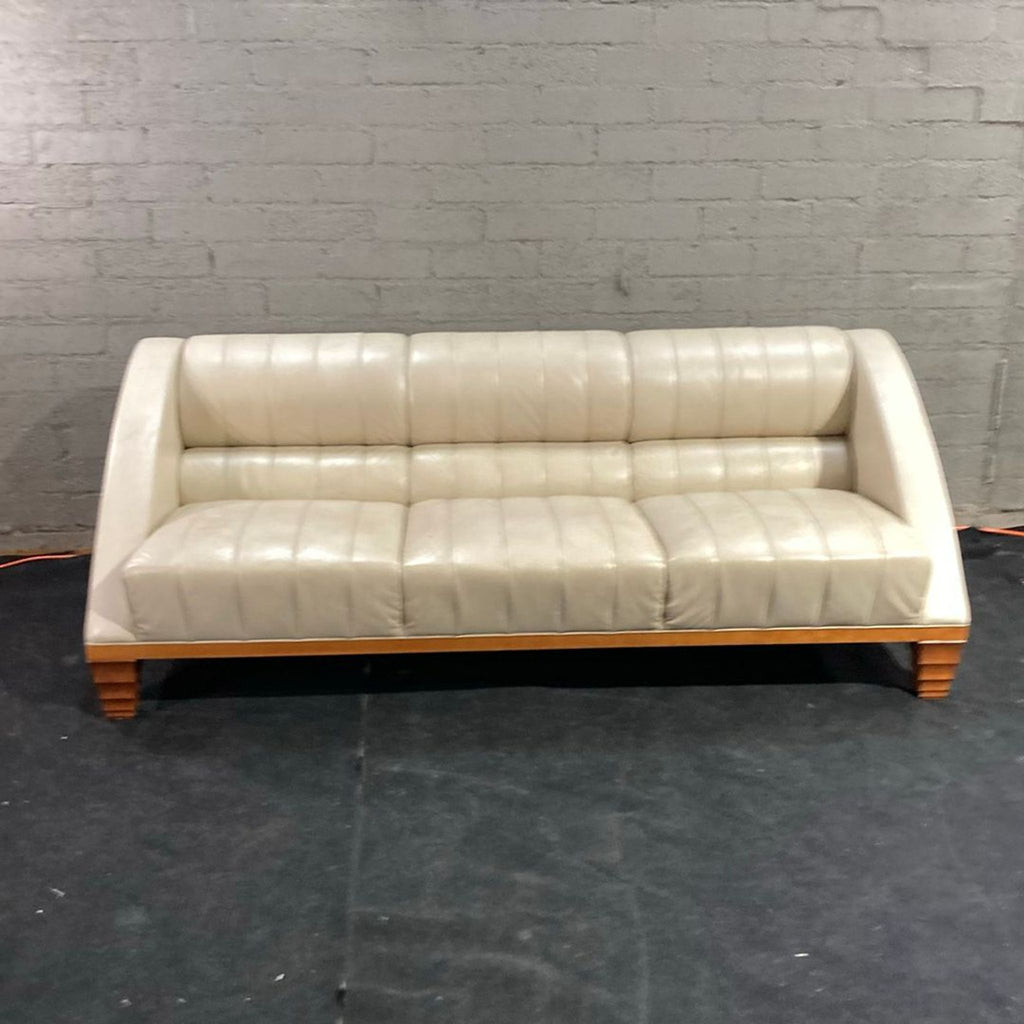Giorgetti by Leon Krier Aries 3-Seat Modern Cream Leather Sofa with Wood Base - Accepted Offer (31.32% discount)