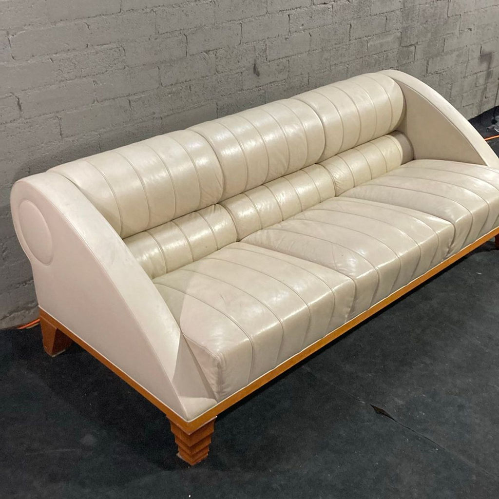 Giorgetti by Leon Krier Aries 3-Seat Modern Cream Leather Sofa with Wood Base - Accepted Offer (31.32% discount)