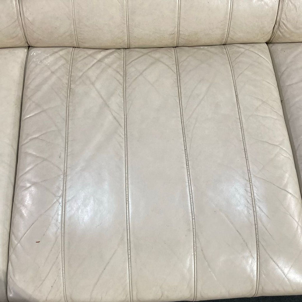 Giorgetti by Leon Krier Aries 3-Seat Modern Cream Leather Sofa with Wood Base